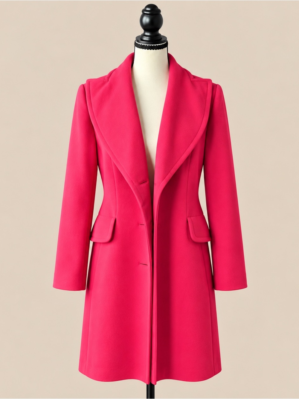 60s Vintage Hot Pink Wool Fitted Coat 10